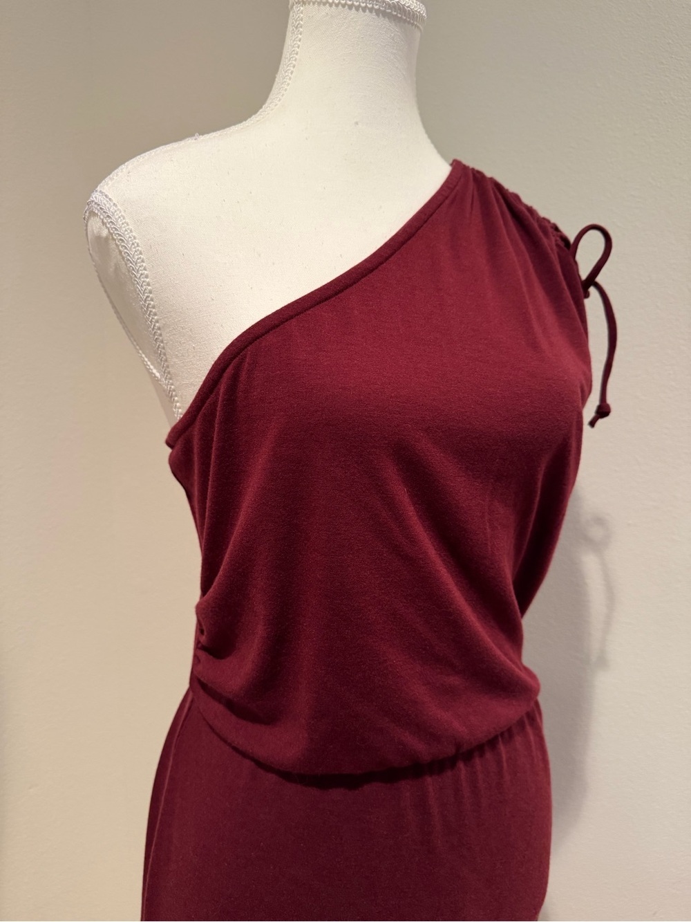 Lulu's One-Shoulder Wine Ruched Dress - Picture 2 of 6